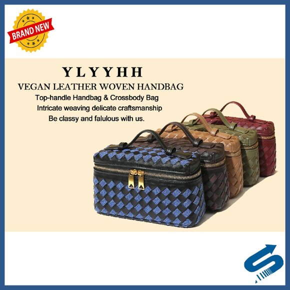 Small Square Box Crossbody Bag with Top Handle, Vegan Leather & Suede - Picture 8 of 8